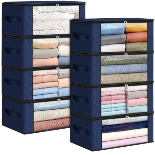 Image of Fab totes 35L Closet Organizers and Storage, Foldable Under Bed Storage Containers, Storage bags for Organizing Bedroom, Closet, Clothing,Organization with Handle (8 Pack,Blue)