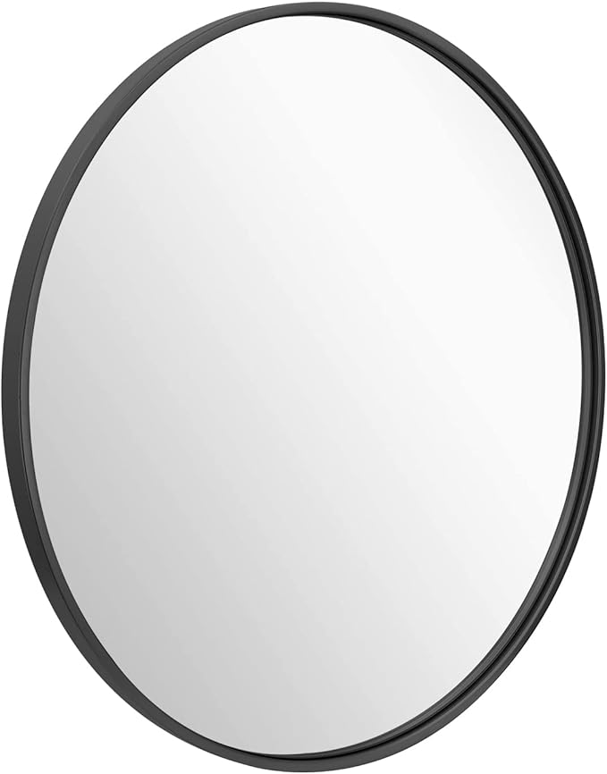 IPOUF 21” Round Mirror, Black Circle Metal Frame Wall
