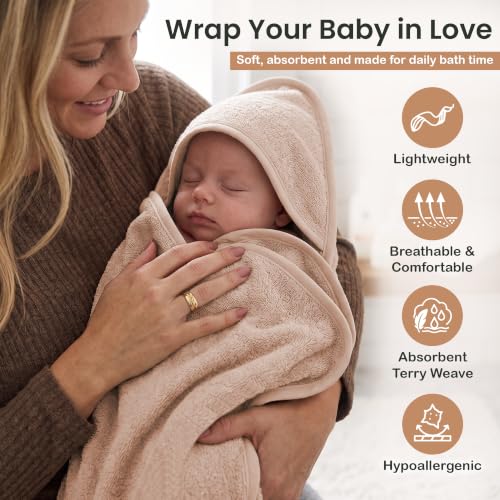 Image of 100% Organic Cotton Woven Hooded Baby Bath Towels Gift 31x31 inch