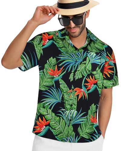 Image of Men Hawaiian Shirt Short Sleeve Summer Beach Button Down Shirts with Pocket