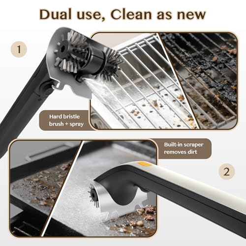 GKZ Electric Grill Brushes Cleaner, Motorized Rotating Giddy up Grill Cleaner with Water Tank, Ergonomic Handle & Bright Switch for BBQ Grill, Oven Racks, Outdoor/Indoor Grids