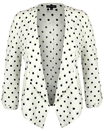 Michel Womens 3/4 Sleeve Lightweight Open Front Blazer Business Casual Work Office Cardigan Jacket Polka Dot White M