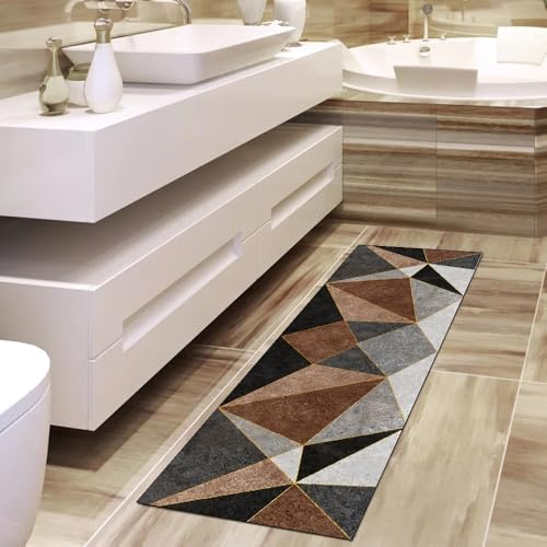 Tapis de couloir lavable et antidérapant grand format marron patchwork