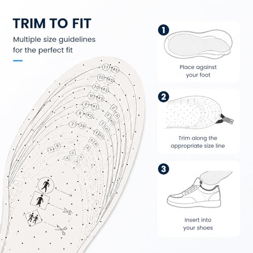Image of 8 Pairs Breathable Shoe Insoles Inserts for Men Women, Double Layer Latex Foam Cushioning Insoles, Perforated Trim-to-Fit Replacement Shoe Inserts for Walking, Running, Work Shoes, Sizes(Black, White)