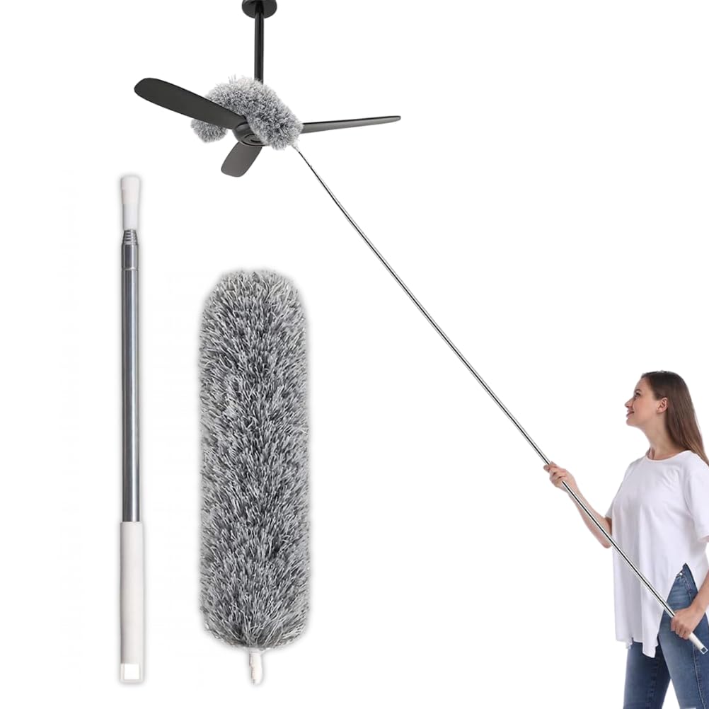Flexible & Extendable Microfiber Feather Duster, Expandable Pole up to 100 Inches, Fan Cleaning Mop, Ceiling Cleaner Dusting Brush, Spider Web Stick for High Ceilings-image-15