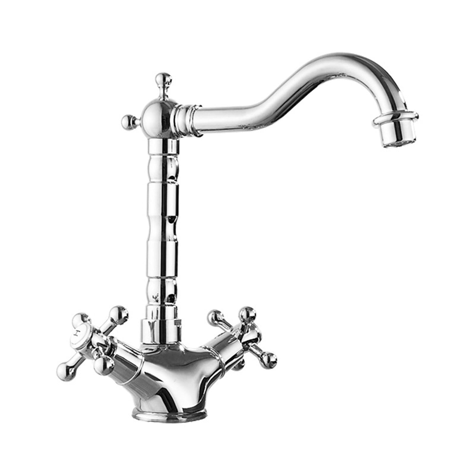 ASerZenith Hot Cold Mixer Tap Bathroom Faucet,Antique Brass Kitchen Faucet Double Handle,Rotatable Vessel Sink Faucet Vintage,Black Vintage,Short,Electroplating Short(Electroplating-Short)