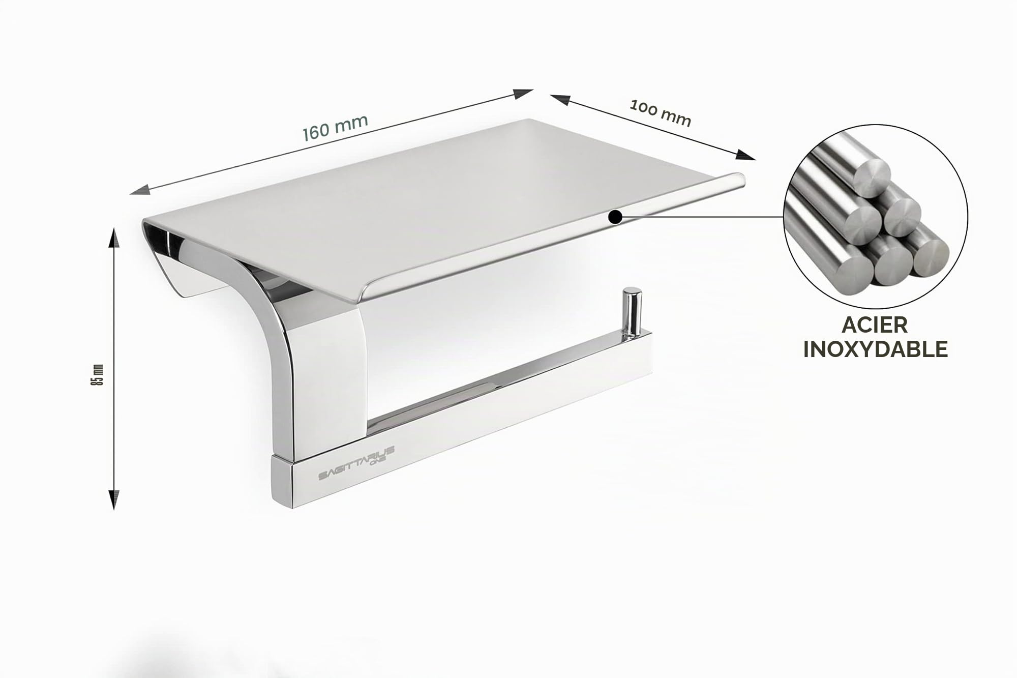 160S1 Porte-Papier Toilette avec Étagère – Acier Inoxydable 304 Poli, Montage Mural, Chrome Élégant & Durable