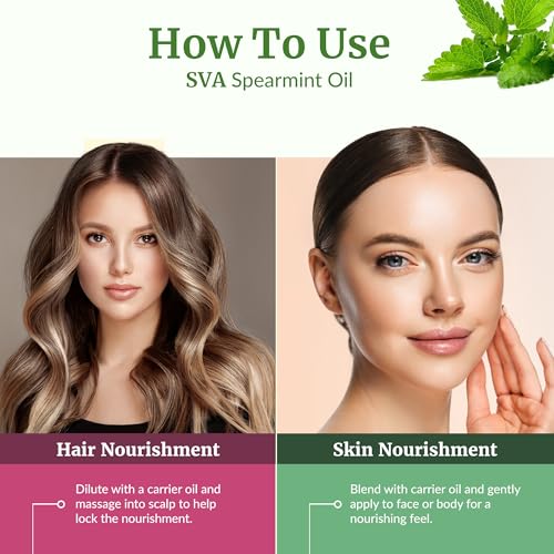 Image of SVA Spearmint Essential Oil, Glass Bottle with Dropper, 4 Fl Oz (118 ml) | Spearmint Essential Oil for Diffuser, Room Spray, Skin Care, Hair Care, Massage, Soap Making, Candle Making, Fragrance & DIY