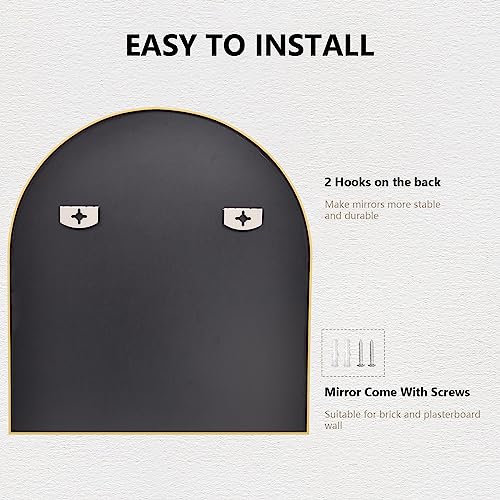 Bogda Arched Wall Mirror For Bathroom, Wall Mounted Makeup Mirror For Porch, 31”×33” Black Vanity Mirror With Metal Frame For Home Decor, Mirrors For Bedroom, Living Room, Entrance. #TOP3