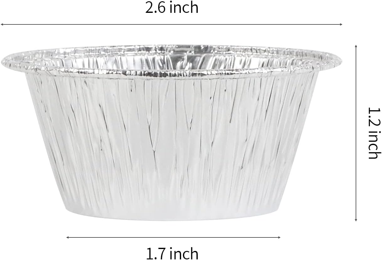 Aluminum Foil Baking Cups, Disposable Ramekin 2.4 Oz Silver Foil Cupcake liners, 200 Pcs Aluminum Baking Cups Egg Tart Liners for Baking, Cupcake, Pudding, Muffin, Creme Brulee