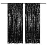 Picture of TCBESTO Black Sequin Curtains 4FTx8FT 2 Panels Black Sequin Backdrop for Parties Glitter Backdrop Photo Background for Wedding Baby Shower