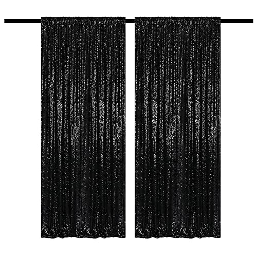 TCBESTO Black Sequin Curtains 4FTx8FT 2 Panels Black Sequin Backdrop