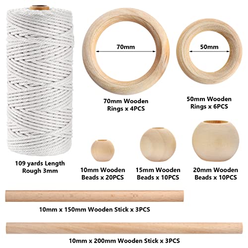 Hdviai Kit de macramê de 121 peças, suprimentos de macramê de 3 mm x 109 jardas para kits de macramê