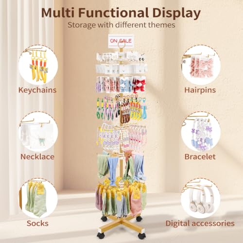 Image of Flenpptly Retail Display Stand, 7-Tier Rotating Display Rack for Store Display, Movable and Adjustable Spinning Display Stand for Earrings, Jewelry, Keychains, Socks Display (7-Tier Gold)