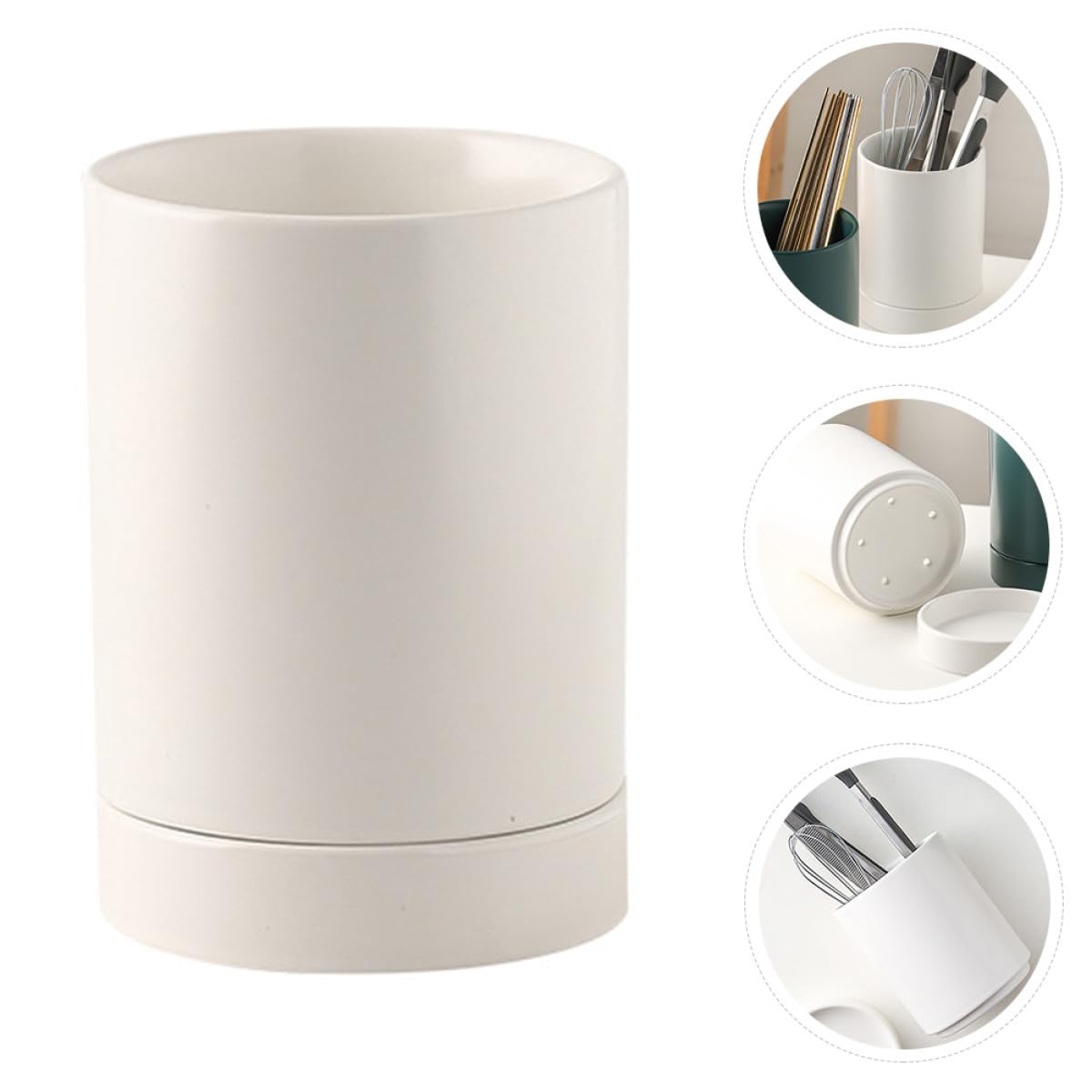Garneck Porte-ustensiles Support pour Baguettes et Fourchettes en Céramique Blanche avec Plateau Égouttoir Facile à Nettoyer, pour Organisation la Cuisine