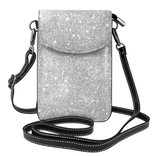 Pochette téléphone portable pour femmes en cuir PU argent clair avec porte-cartes
