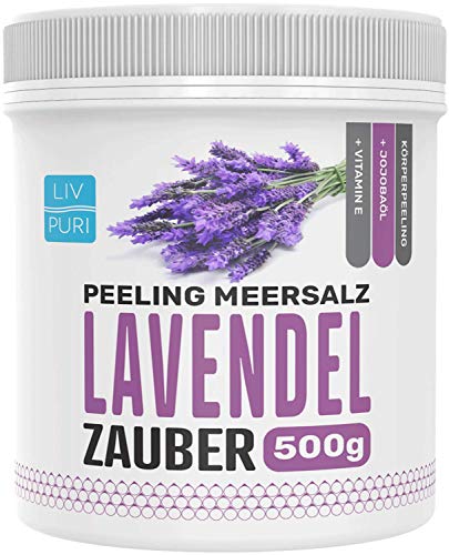 Preisvergleich Produktbild LivPuri Peeling Körper Lavendel mit Jojobaöl, 500g Hautpeeling optimal anwendbar als Körperpeeling, Duschpeeling, Saunasalz, Body Scrub, Saunazubehör - sanfte & wohltuend