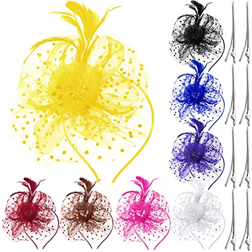 Yunsailing 8 Pcs Fascinators Hat Flower Mesh Tea Party Hat Fascinator Veil Headband For Women Girls Party Wedding (Bright Color) #TOP30