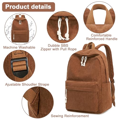 Image of BTOOP School Backpack for Teens Large Corduroy Bookbag Lightweight 15.6 inch Laptop Bag for Girls Women Casual High School College