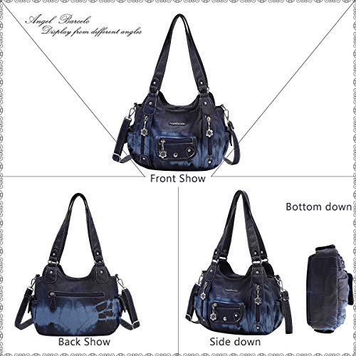 Angel Barcelo Roomy Fashion Hobo Womens Handbags Ladies Purse Satchel Shoulder Bag Tote Washed Leather Bag Blue