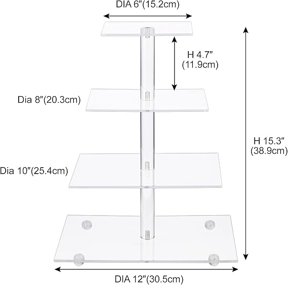 AMEITECH Cupcake Stand with Base, 4-Tier Square Acrylic Cupcake Display Stand Dessert Tower Pastry Stand Premium Cupcake Holder for Wedding Birthday Theme Party - Transparent