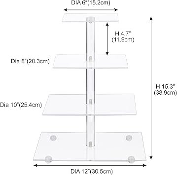 AMEITECH Cupcake Stand with Base, 4-Tier Square Acrylic Cupcake Display Stand Dessert Tower Pastry Stand Premium Cupcake Holder for Wedding Birthday Theme Party - Transparent