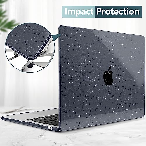 Image of DONGKE Compatible with MacBook Air 13.6 inch Case M4 M3 M2 2025 2024 2023 2022 A3240 A3113 A2681, Glitter Bling Plastic Hard Shell & Keyboard Cover for MacBook Air M4 13 inch Case, Sparkly Black