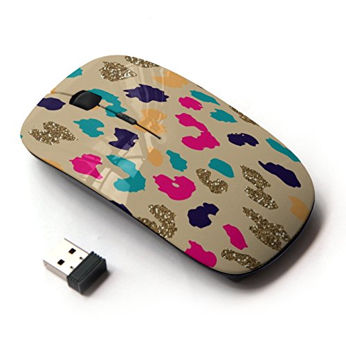 KawaiiMouse [ Optical 2.4G Wireless Mouse ] Teal Gold Leopard Animal Pattern Cheetah