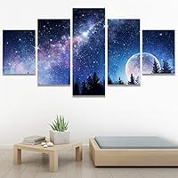 SIGNWIN 5 Panel Canvas Wall Art Modern Art Astronomy & Space Dramatic Minimalist Moon Multicolor Photography for Home Decorations Ready to Hang - 60