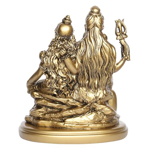 Image of ARTVARKO Lord Shiva Parvati and Ganesha Resin Murti Shiv Family Parivar with Shivling Idol Gold Color 6.5 Inch.