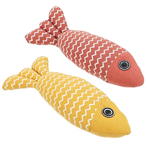 LIOOBO 2個猫用インタラクティブ抱き枕おもちゃ ぬいぐるみ型 おしゃれな魚型キャットトイ 黄色 ?? ストレス解消 遊び心満載 軽量収納便利