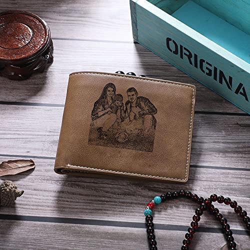Fathers Day Wallet Gifts for Dad,Custom Personalized Wallets for Men Engraved Leather Photo Wallet for Husband (3 names)4