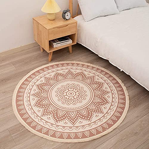 MeMoreCool Alfombra Redonda 120cm, Boho Vintage Alfombra Salón con Borla Mandalas de Tela Lavable Antideslizante Aalfombra Exteriorpara Salón Dormitorio Balcón (Caqui) Cover