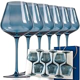 CLUSIVC Blue Wine Glasses Set of 6 - Crystal Hand Blown Burgundy Wine Glasses 18oz Lead-Free, Perfect Gifts for Wine Lover, Bar glasses sets for the home, Wedding, Party