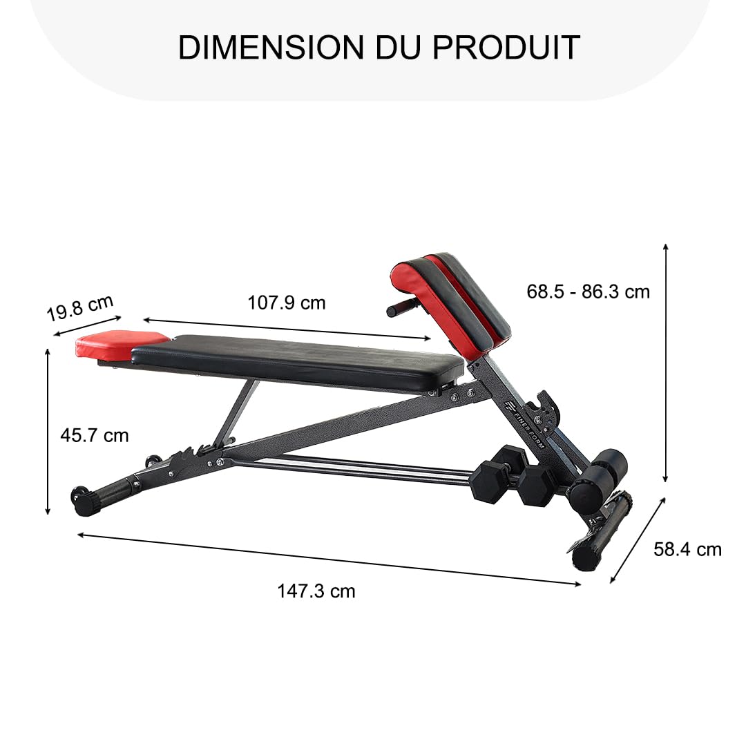Finer Form – Banc multifonction pour entraînement complet du corps tout en un – Extension du dos – Chaise romaine, abdos réglable – Banc de musculation