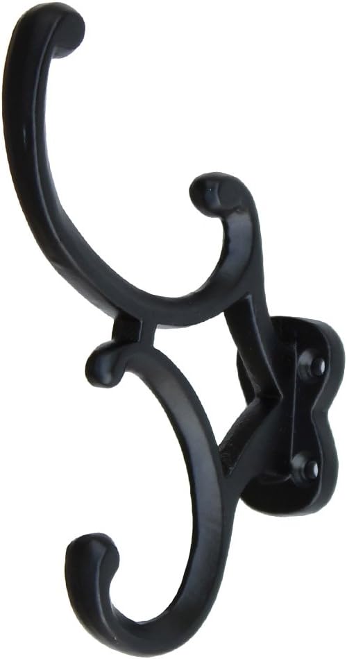 Armory Replicas Tortuna Dual Cap & Jacket Hook – Wrought Iron Medieval Wall Hook with Black Finish – Vintage-Style Double Hook for Hats, Coats, Bags, and More – Perfect for Pirate, Renaissance.