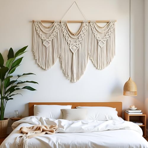 guzhiou large macrame wall hanging - Boho Tapestry Macrame Wall Decor Art- Chic Bohemian Handmade Woven Tapestry Home Decoration for Bedroom Living Room Apartment Wedding Party - 43"x32" (Wood bead) guzhiou large macrame wall hanging - Boho Tapestry Macrame Wall Decor Art- Chic Bohemian Handmade Woven Tapestry Home Decoration for Bedroom Living Room Apartment Wedding Party - 43"x32" (Wood bead)