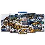 5 Panels Canvas Wall Art Framed Posters Artwork Aerial View of Frontenac Castle in Quebec City in...
