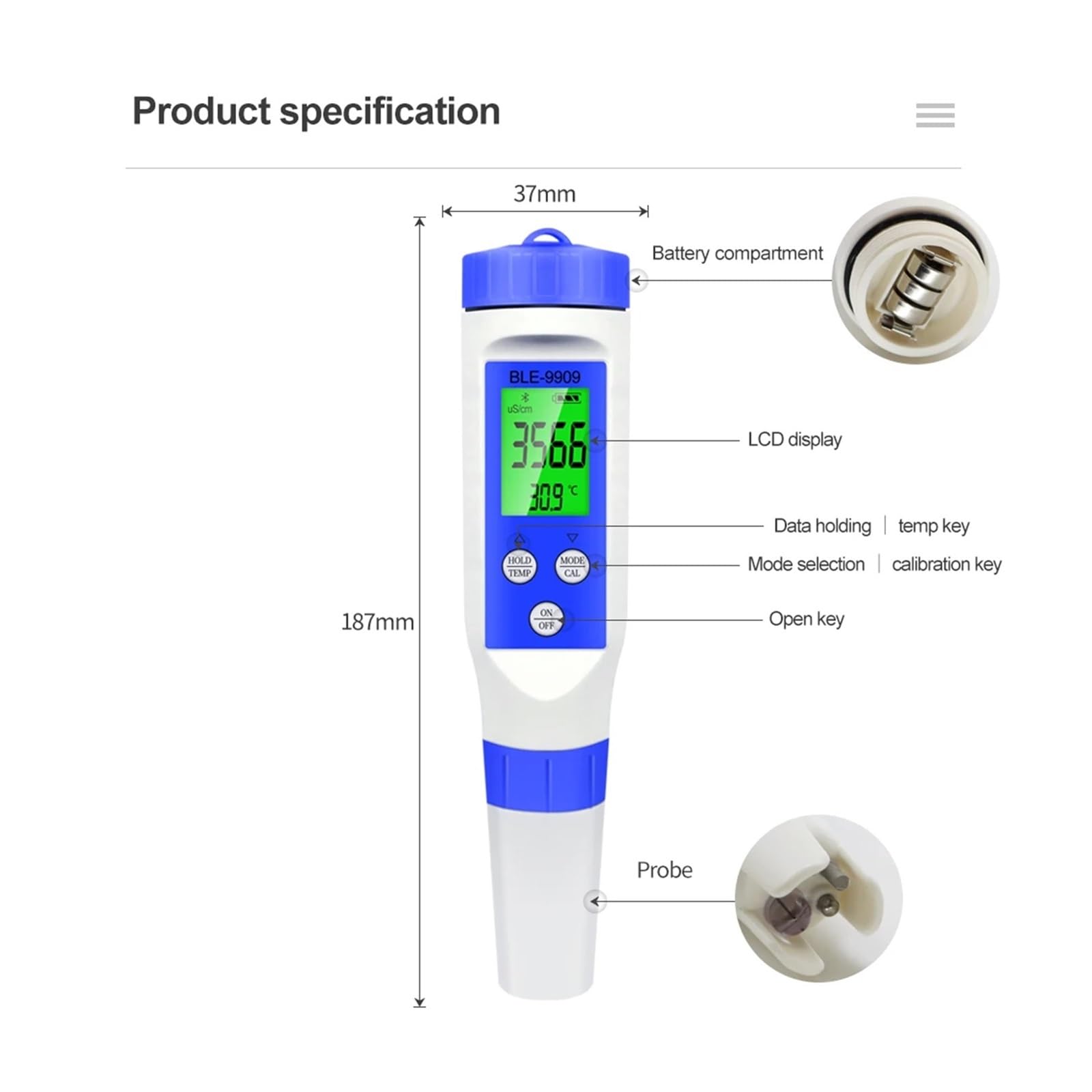 Bluetooth 5/2 w 1 PH/EC/TDS/Salinity/TEMP Meter Smart Online Monitor APP Control dla akwariów Pool Water Quality Tool, Szybka reakcja