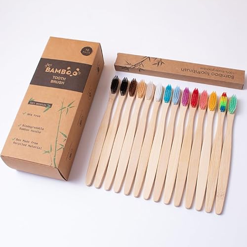 Bamboo Toothbrush Pack – 10 Eco-Friendly Toothbrushes | Biodegradable &