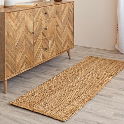 HOMEMONDE Handcrafted Woven Jute Runner Rug 2x8 ft - Rustic