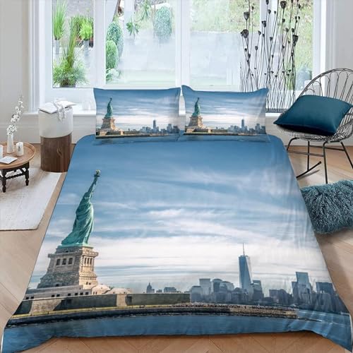 PUOJIEAT Housse de Couette 150x200 New York, 3D Imprimée Doux Microfibre Parures de Lit USA...