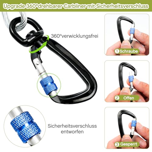 Tie Out Kabel für Hunde, 10/15/20/30/50FT Kabel, 1000lbs Bruchfestigkeit, Strapazierfähige Hundeleine für mittelgroße und große Hunde, Hundeleine für Garten oder Camping im Freien, Reflektierend