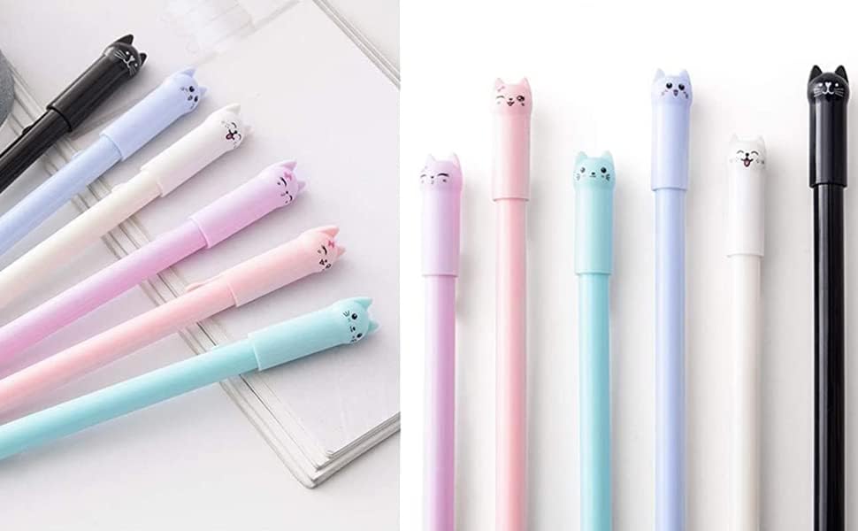 Cute Cat Pen 0.5 mm Gel Pens Black Ball Point Pens for School Office Supplies (12 Pieces)