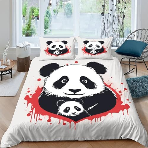 Housse de couette microfibre douce et zippée parure lit imprimé 3D panda rouge - 2
