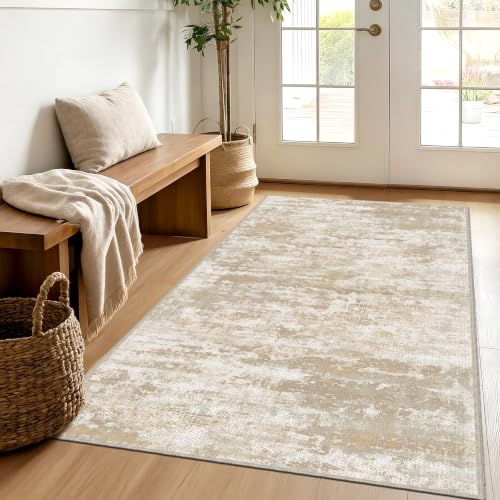 Small Area Rug 3x4 ft, Textured Non Slip Entryway Rug, Beige/Yellow