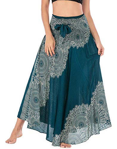 FEOYA Ladies Bohemian Maxi Gonna 2-in-1 Estate Gonna Lunga Boho Beach Abiti Festivi Vacanze Stampate Abiti Estivi