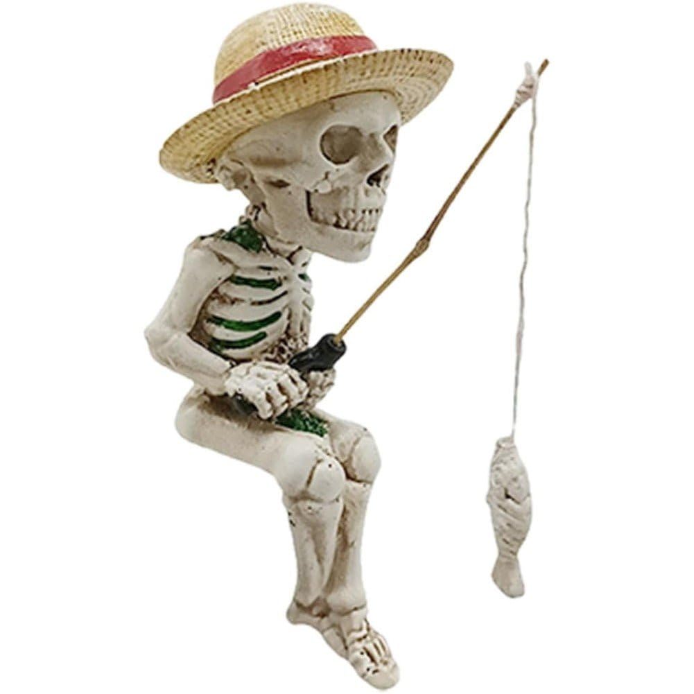 Mini Figurines de Squelette de Pêche : Décor de Statue d'Halloween et Accessoire Jardin
