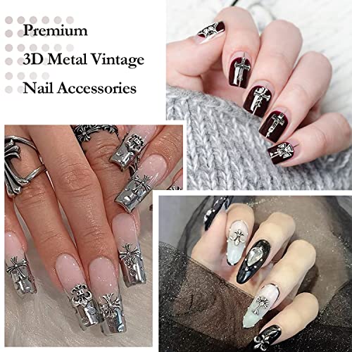 Camlo 3D Cross Nail Art Charms Vintage Silver Metal Chrome Punk Gothic Crosses Stars Hearts Mixed Styles For Manicure Craft Diy Nail Art Decorations #TOP2