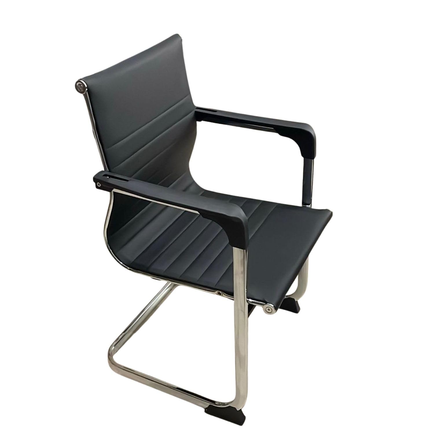 buybuy Sedia da Ufficio Professionale Ergonomica in Ecopelle e Alluminio, Design Fisso senza Rotelle, Colore Nero, 54 × 53 × 97 cm, Portata 150 kg, OC10B